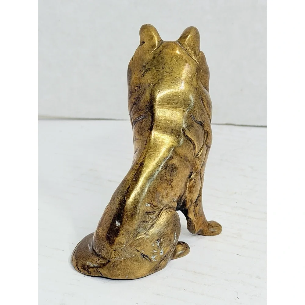 Vintage Solid Brass Rough Collie Dog Figurine Statue 4